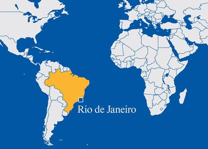 mapa świata pokazująca Rio de Janeiro