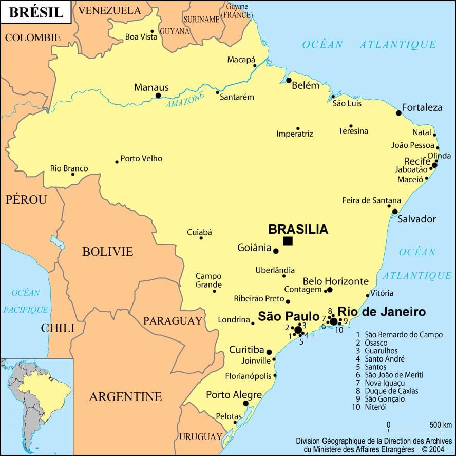 mapa Brazylii pokazuje Rio de Janeiro