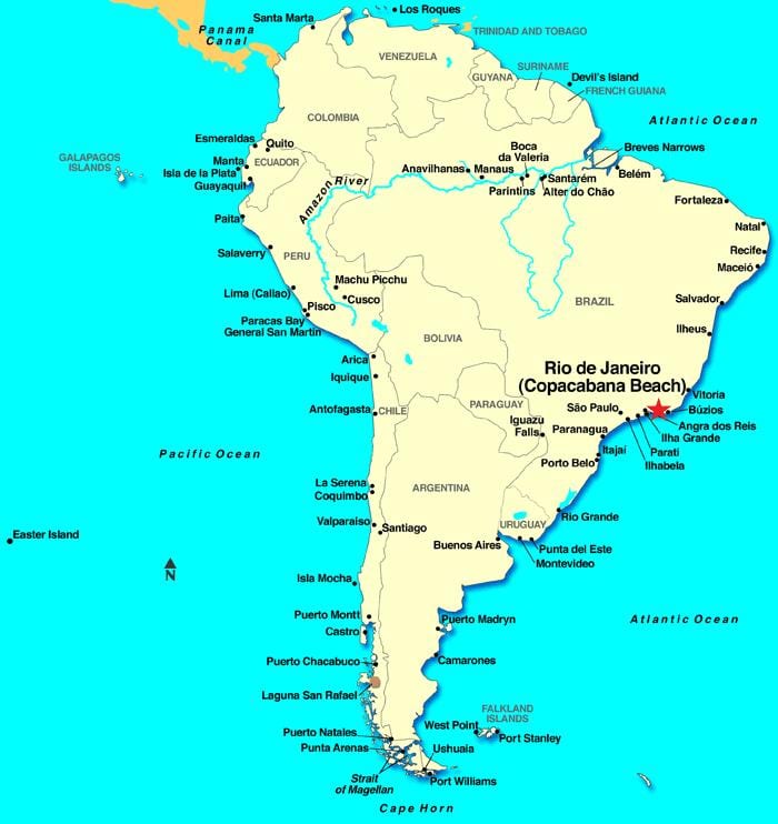 Rio de Janeiro mapie Ameryki Południowej