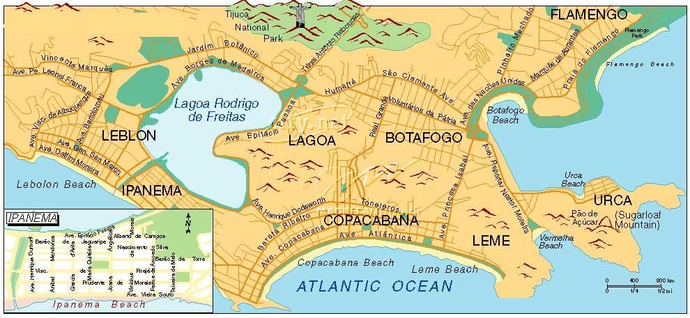mapa plaż w Rio de Janeiro